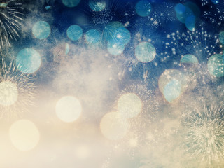 new year background with fireworks and holiday lights