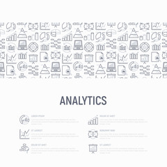 Analytics concept with thin line icons: diagram, chart, statistics, pyramid, business analysis. Modern vector illustration for banner, web page, print media.