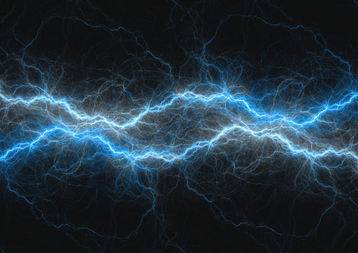 Blue lightning bolt, abstract plasma and power background