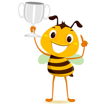 Vector Illustration of Bee holding a Silver Trophy