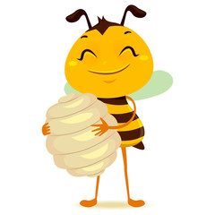 Vector Illustration of Bee holding a Beehive
