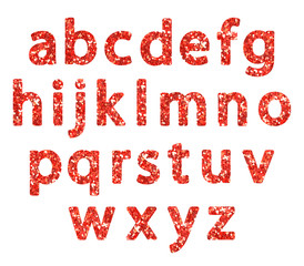 Naklejka na ściany i meble Luxury festive Red glitter sparkling alphabet letters