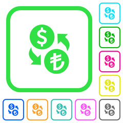 Dollar Lira money exchange vivid colored flat icons icons