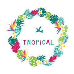 Fototapeta na wymiar Floral paradise tropic wreath
