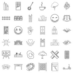 Childhood icons set, outline style