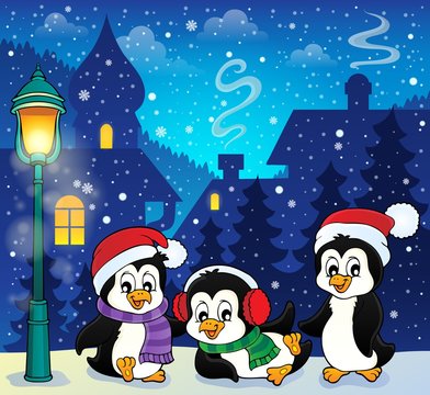 Christmas penguins thematic image 1