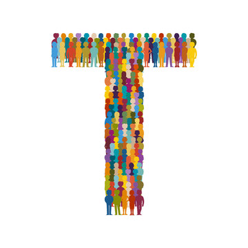 Vector Crowd Of People In Form Of Capital Letter T Flat Style