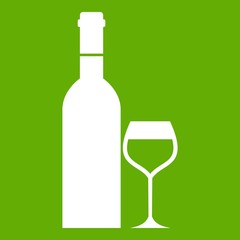 Glass and bottle of wine icon green