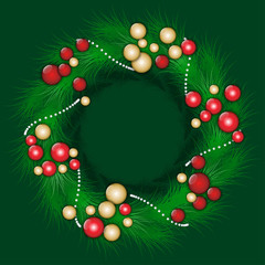 Christmas wreath decorated balls and beads