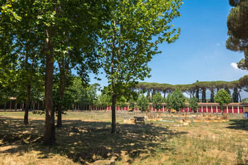 Walking around the ruins and the empty streets of the ancient antique site of Pompeii destroyed by Mount Vesuvius in AD 79, Naples, Campania, Italy, Europe