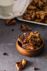 Sweet puff pastry with chocolate and nuts. Cookies with chocolate.