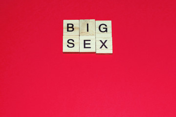 Wooden blocks on a red background spelling words Big Sex