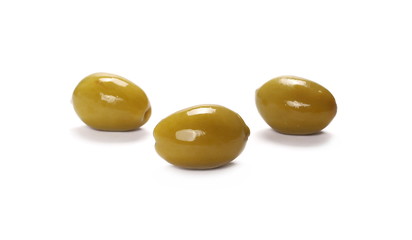 Green olives isolated on white background