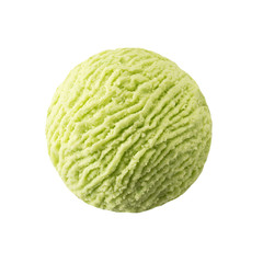 Pistachio ice cream scoop, Green pistacchio kiwi sorbet ice-cream ball - obrazy, fototapety, plakaty