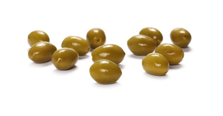Green olives isolated on white background