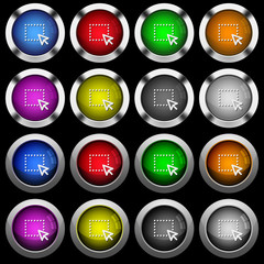 Drag and drop operation white icons in round glossy buttons on black background