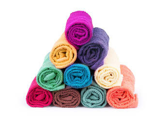 Obraz na płótnie Canvas Colorful towels. Isolated on white background