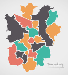 Braunschweig Map with boroughs and modern round shapes