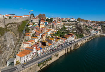 Naklejka na ściany i meble Panoramic view of colorful traditional houses of Porto, Portugal, Iberian Peninsula, Europe