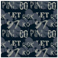 Obraz premium Letters and numbers abstract seamless pattern for web, textile and print. Stains and postage stamps on pattern.