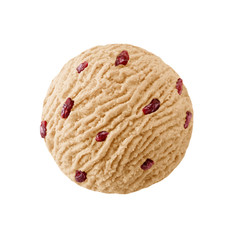 Nut ice cream scoop with cranberry pieces, Nuts caramel ice-cream ball with red fruit cranberries