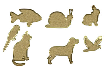 Figuras de animales de oro.