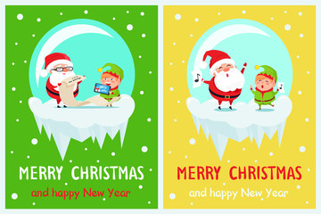 Merry Christmas and Happy New Year Elf And Santa