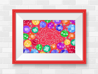 Merry christmas new year balls poster wall frame red