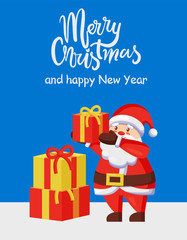 Merry Xmas Happy New Year poster Santa Gift Box
