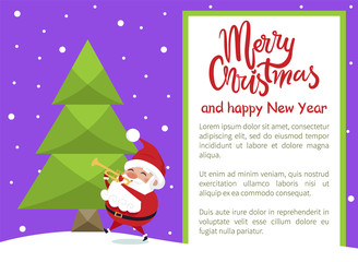 Merry Christmas Happy New Year Poster Santa Tree