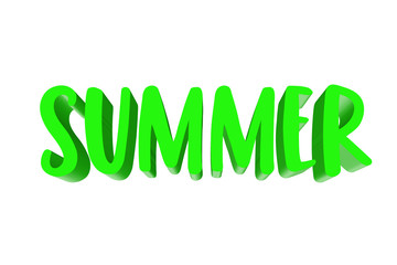 Summer word sign. Green text on white background. 3d illustration