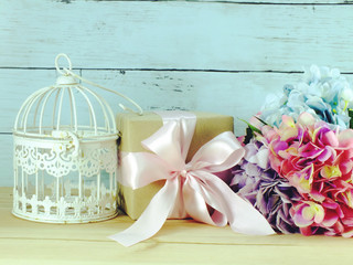present boxes decorated with ribbon and beautiful decorated