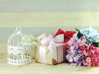 present boxes decorated with ribbon and beautiful decorated