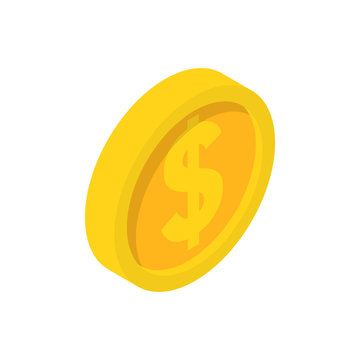 Gold Coin With Dollar Sign Isometric 3D Icon. Money Success Symbol, Financial And Banking Sign Isolated On White Background Vector Illustration.