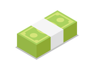 Cash bundle isometric 3D icon. Money success symbol, financial and banking sign isolated on white background vector illustration.
