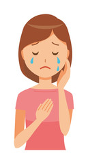 Mom wearing short sleeve clothes is crying