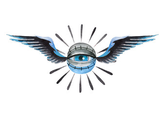 Watercolor winged all-seeing eye