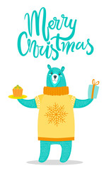 Merry Christmas Greeting Card Big Bear in Sweater