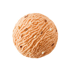 Grapefruit ice cream scoop with raisins nuts pieces, Grapefruit ice cream scoop with raisins nuts pieces