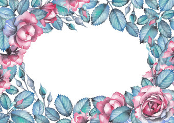 Watercolor design with roses and leaves