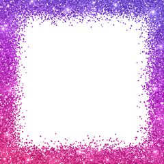 Glitter square border frame with purple pink color effect. Vector