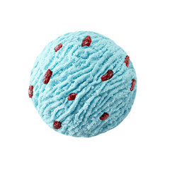 Smurf blu ice cream scoop with cranberry pieces, smurfs blue moon ice-cream ball with red fruit cranberries