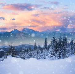 Fototapeta na wymiar Beautiful winter alpine mountain snowy hills