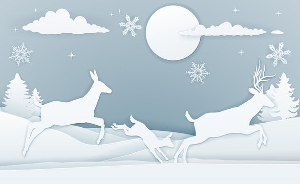 Winter Deer Scene Paper Art