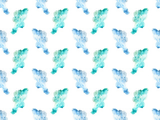 Fototapeta na wymiar seamless pattern with blue and green watercolor paint spots, isolated on white