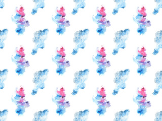 seamless pattern with blue and pink watercolor paint spots, isolated on white