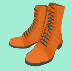 illustration of hand drawn colorful men and women Footwear in isometric style. Shoes Casual and sport style, gumshoes, boots for cold seasons. Design isolated object.