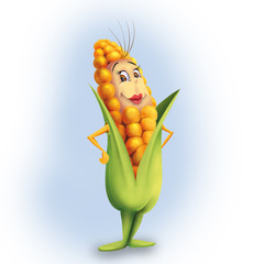Corn character carton mascot, Funny corn girl mascot standing