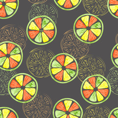 Citrus seamless pattern. Vector background with colorful citrus slices.
