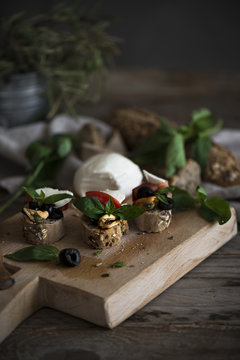Canapes on cutting board